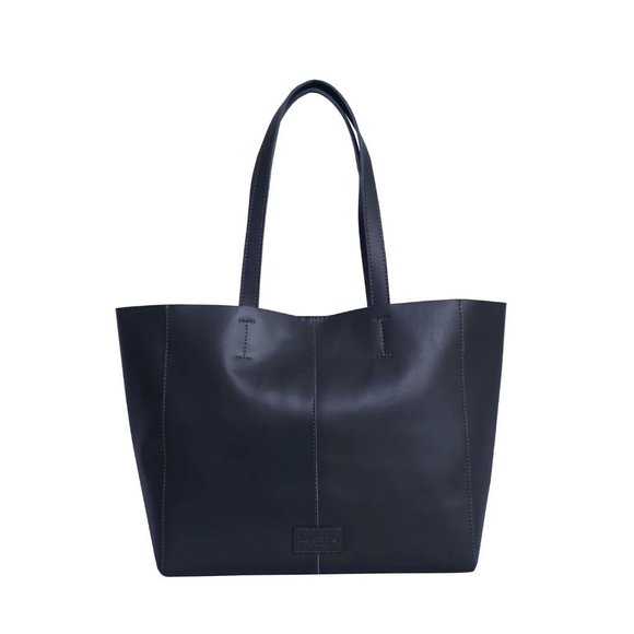 NWT Black Genuine Leather lined Designer Tote Bag - Picture 5 of 11